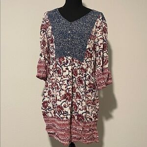 Style & Co. Blue and Red/maroon Floral Long Sleeve Dress